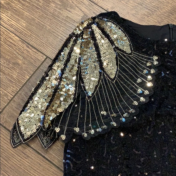 NWT Sequin Dress with Gold Detail Sleeves - Picture 2 of 3
